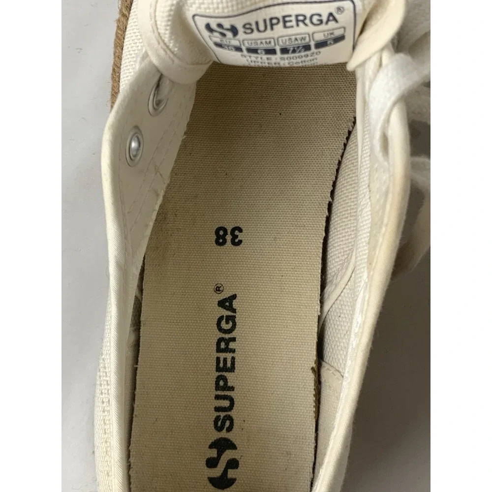 Superga Platform Espadrille Sneakers Womens Size 7.5 EU38 Ivory Cotton‎ S0099Z0